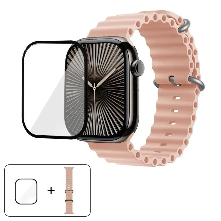 Ocean Silicone Watch Band with 3D Curved Film, For Apple Watch Series 41mm, For Apple Watch Series 38mm, For Apple Watch Series 42mm