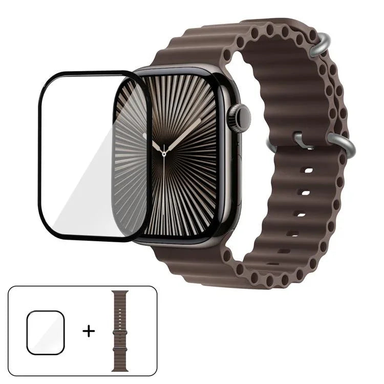 Ocean Silicone Watch Band with 3D Curved Film, For Apple Watch Series 41mm, For Apple Watch Series 38mm, For Apple Watch Series 42mm