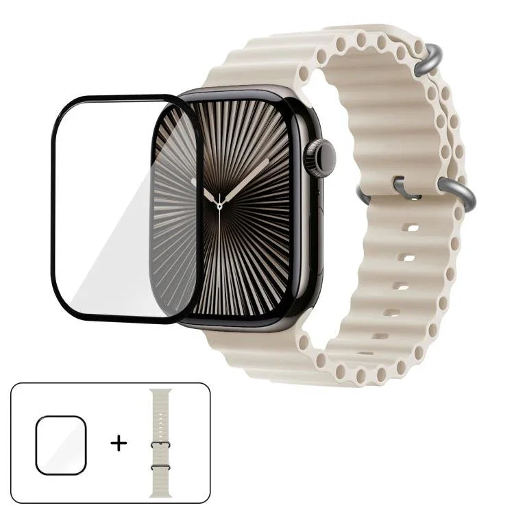 Ocean Silicone Watch Band with 3D Curved Film, For Apple Watch Series 41mm, For Apple Watch Series 38mm, For Apple Watch Series 42mm