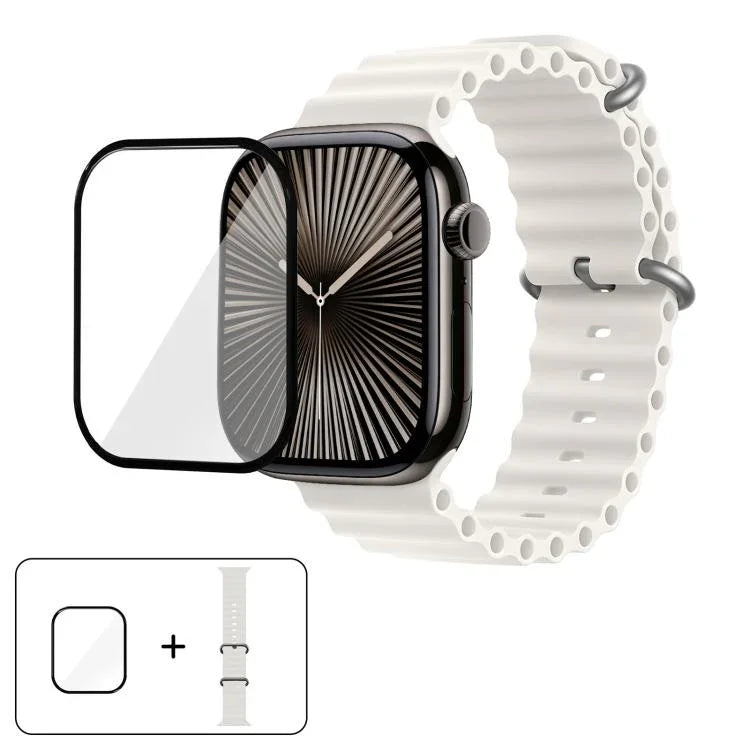 Ocean Silicone Watch Band with 3D Curved Film, For Apple Watch Series 41mm, For Apple Watch Series 38mm, For Apple Watch Series 42mm