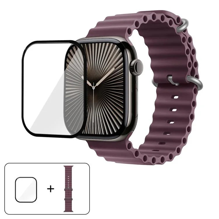Ocean Silicone Watch Band with 3D Curved Film, For Apple Watch Series 41mm, For Apple Watch Series 38mm, For Apple Watch Series 42mm