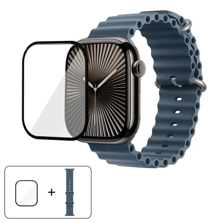 Ocean Silicone Watch Band with 3D Curved Film, For Apple Watch Series 41mm, For Apple Watch Series 38mm, For Apple Watch Series 42mm