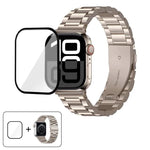Three Beads Stainless Steel Watch Band with 3D Curved Film, For Apple Watch Series 10 46mm, For Apple Watch Series 10 42mm, For Apple Watch Series 44mm, For Apple Watch Series 40mm