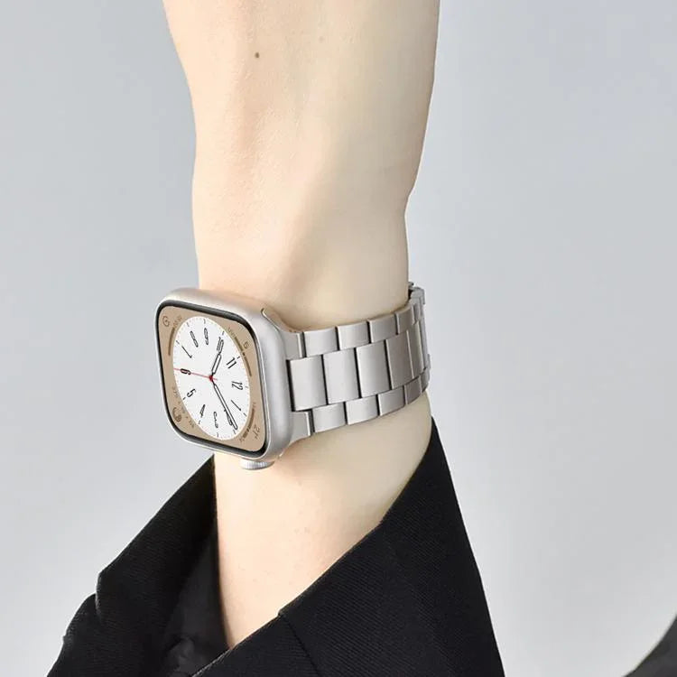 Three Beads Stainless Steel Watch Band with 3D Curved Film, For Apple Watch Series 10 46mm, For Apple Watch Series 10 42mm, For Apple Watch Series 44mm, For Apple Watch Series 40mm