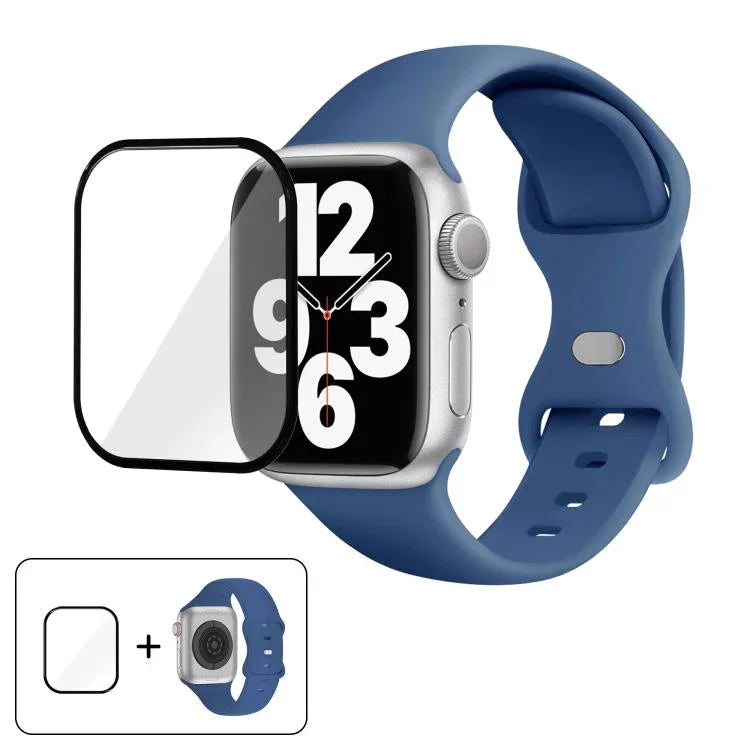 Butterfly Buckle Silicone Watch Band with 3D Curved Film, For Apple Watch Series 10 46mm, For Apple Watch Series 10 42mm, For Apple Watch Series 44mm