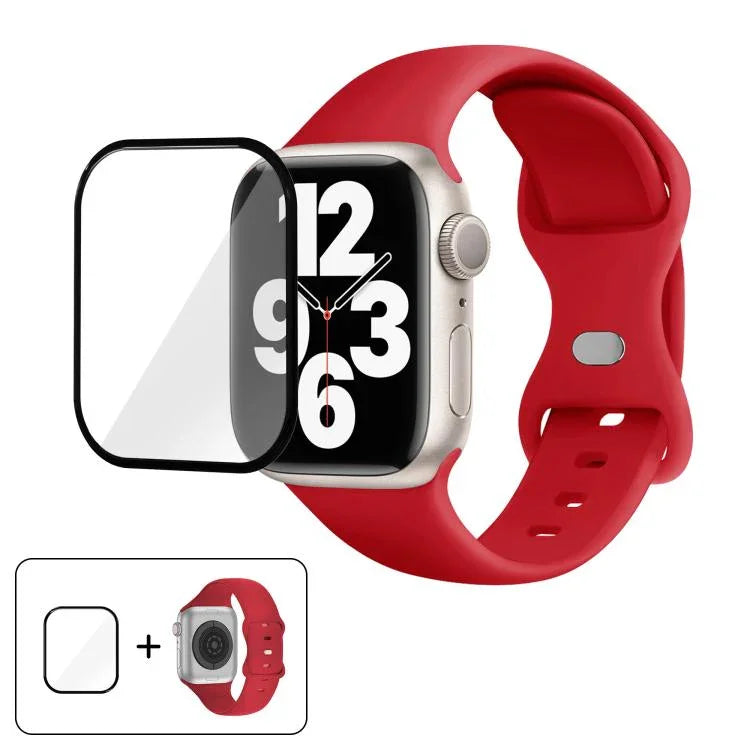 Butterfly Buckle Silicone Watch Band with 3D Curved Film, For Apple Watch Series 10 46mm, For Apple Watch Series 10 42mm, For Apple Watch Series 44mm