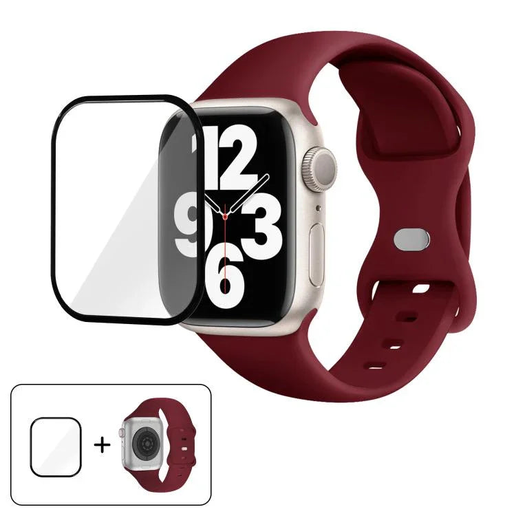 Butterfly Buckle Silicone Watch Band with 3D Curved Film, For Apple Watch Series 41mm, For Apple Watch Series 38mm, For Apple Watch Series 42mm