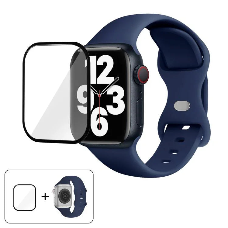 Butterfly Buckle Silicone Watch Band with 3D Curved Film, For Apple Watch Series 41mm, For Apple Watch Series 38mm, For Apple Watch Series 42mm