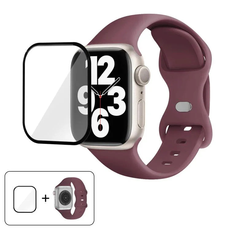 Butterfly Buckle Silicone Watch Band with 3D Curved Film, For Apple Watch Series 41mm, For Apple Watch Series 38mm, For Apple Watch Series 42mm