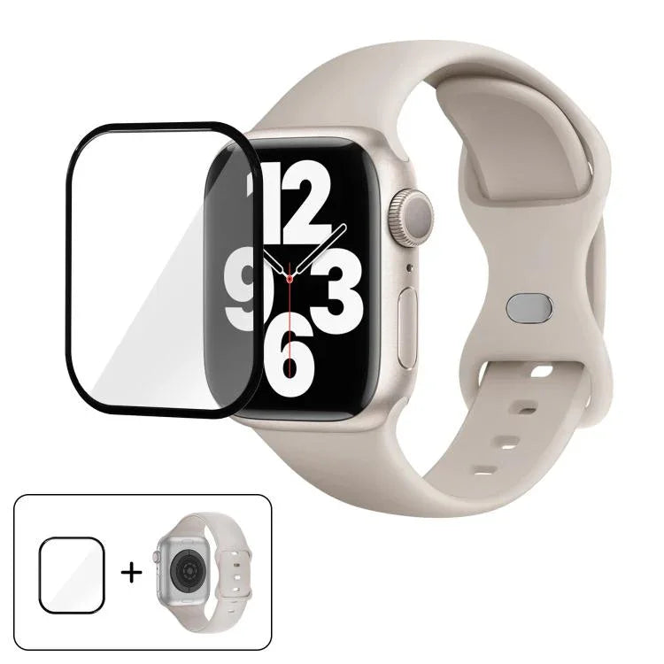 Butterfly Buckle Silicone Watch Band with 3D Curved Film, For Apple Watch Series 41mm, For Apple Watch Series 38mm, For Apple Watch Series 42mm