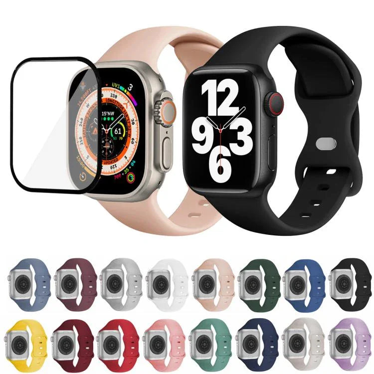 Butterfly Buckle Silicone Watch Band with 3D Curved Film, For Apple Watch Series 41mm, For Apple Watch Series 38mm, For Apple Watch Series 42mm