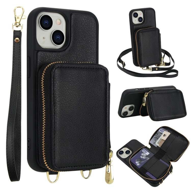 Crossbody Zipper RFID Card Bag Phone Case, For iPhone 17 Pro Max, For iPhone 17 Pro, For iPhone Air, For iPhone 15 Pro Max, For iPhone 15 Pro, For iPhone 15 Plus / 14 Plus