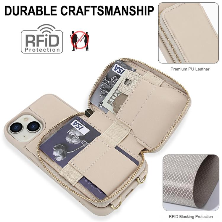 Crossbody Zipper RFID Card Bag Phone Case, For iPhone 15, For iPhone 14 / 13, For iPhone 14 Pro, For iPhone 14 Pro Max, For iPhone 13 Pro Max, For iPhone 13 Pro