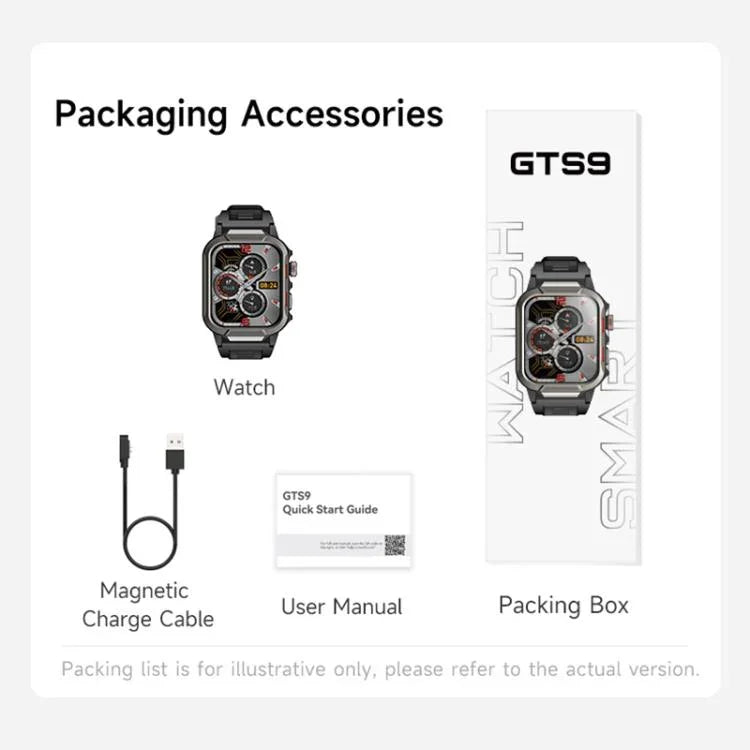 GTS9 1.96 inch TFT Screen Outdoor Rugged Smart Watch 3ATM Waterproof