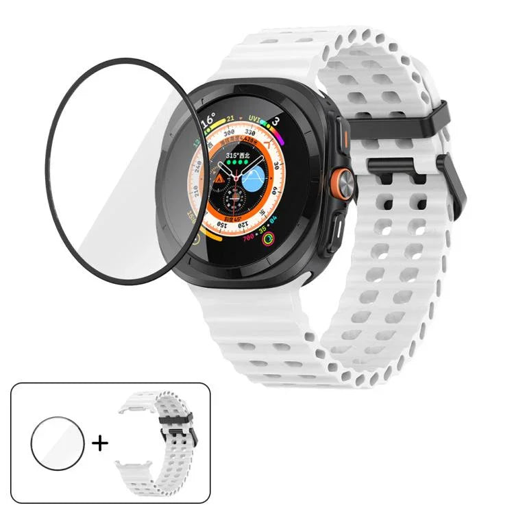 Marine Double Buckle Silicone Watch Band with 3D Curved Film, For Samsung Galaxy Watch Ultra 2025, For Samsung Galaxy Watch Ultra 47mm