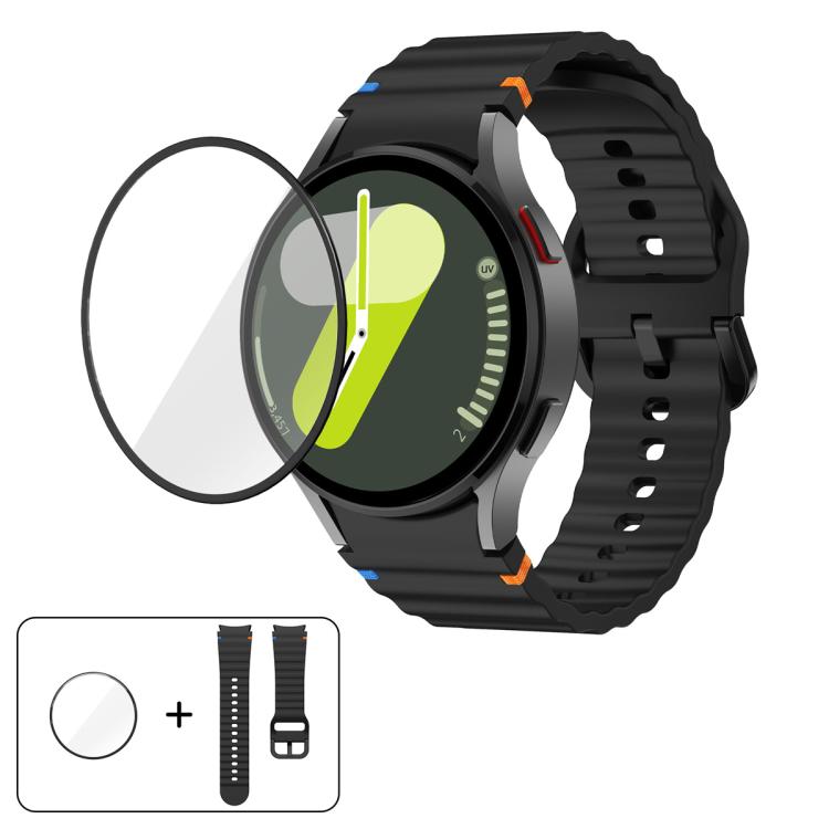 Wave Stitching Silicone Watch Band with 3D Curved Film, For Samsung Galaxy Watch4 Classic 46mm, For Samsung Galaxy Watch4 Classic 42mm, For Samsung Galaxy Watch5 Active 40mm, For Samsung Galaxy Watch5 Active 44mm
