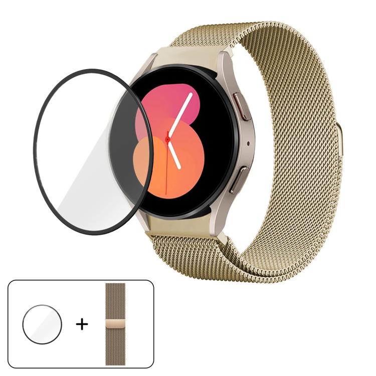 Milanese Magnetic Stainless Steel Watch Band with 3D Curved Film, For Samsung Galaxy Watch6 Classic 43mm, For Samsung Galaxy Watch5 44mm, For Samsung Galaxy Watch5 Pro 45mm, For Samsung Galaxy Watch5 40mm, For Samsung Galaxy Watch4 44mm                ...