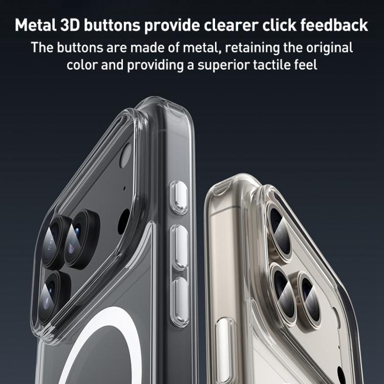 ZGA Magsafe Metal Buttons Clear PC Hybrid TPU Phone Case, For iPhone 17 Pro Max, For iPhone 17 Pro, For iPhone 17