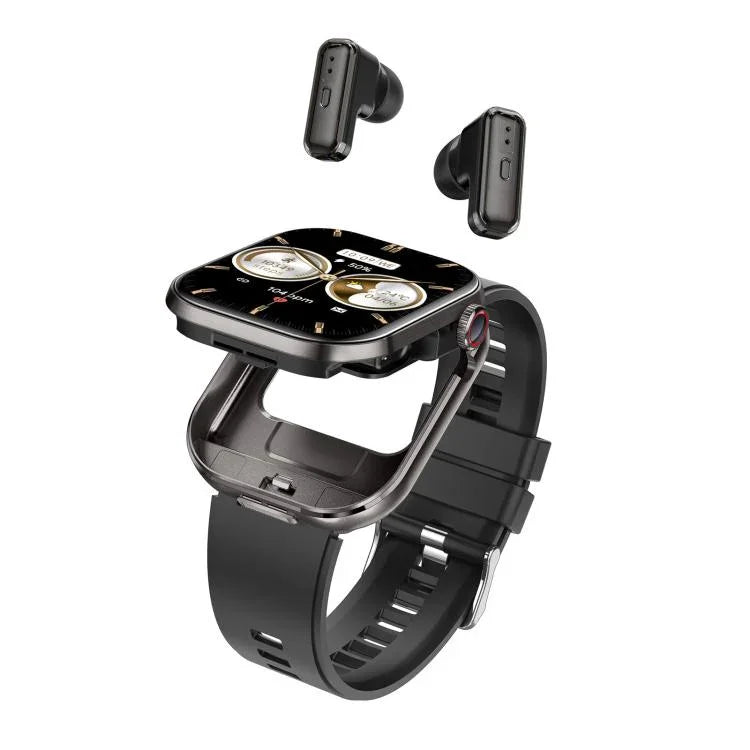 T99 2.02 inch Square Screen 2 in 1 Bluetooth Earphone IP67 Waterproof Smart Watch, Supports Blood Oxygen Monitoring
