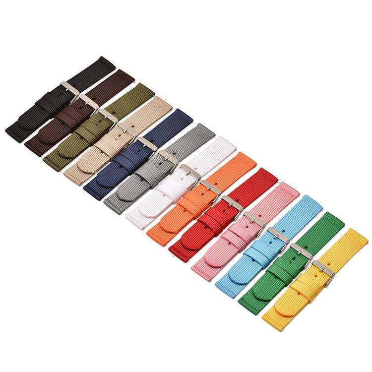Stainless Steel Pin Buckle Solid Color Nylon Canvas Watch Band, 24mm