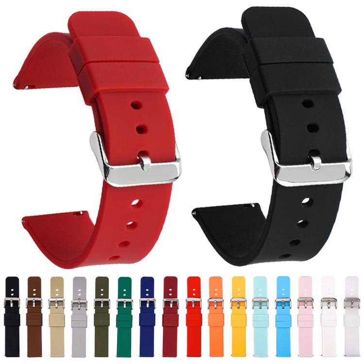Stainless Steel Silver Pin Buckle Solid Color Silicone Waterproof Watch Band, 10mm, 12mm, 14mm, 15mm