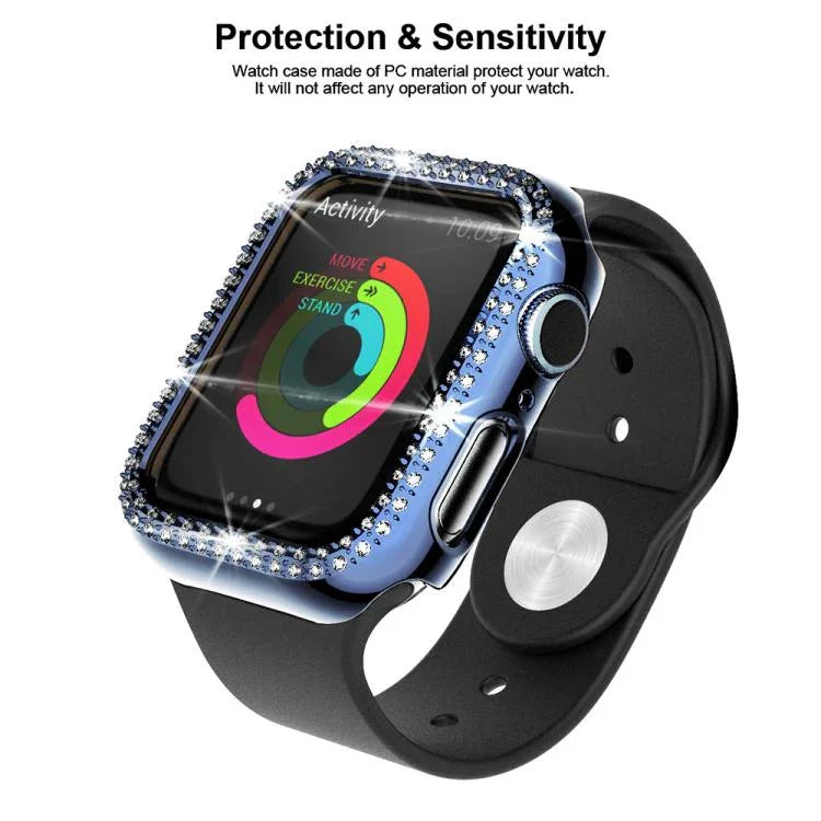 xDfind Double Row Diamond Tempered Glass Film Integrated PC Watch Cover, For Apple Watch Series 9 / 8 / 7 41mm, For Apple Watch Series 3 / 2 / 1 38mm, For Apple Watch Series 3 / 2 / 1 42mm