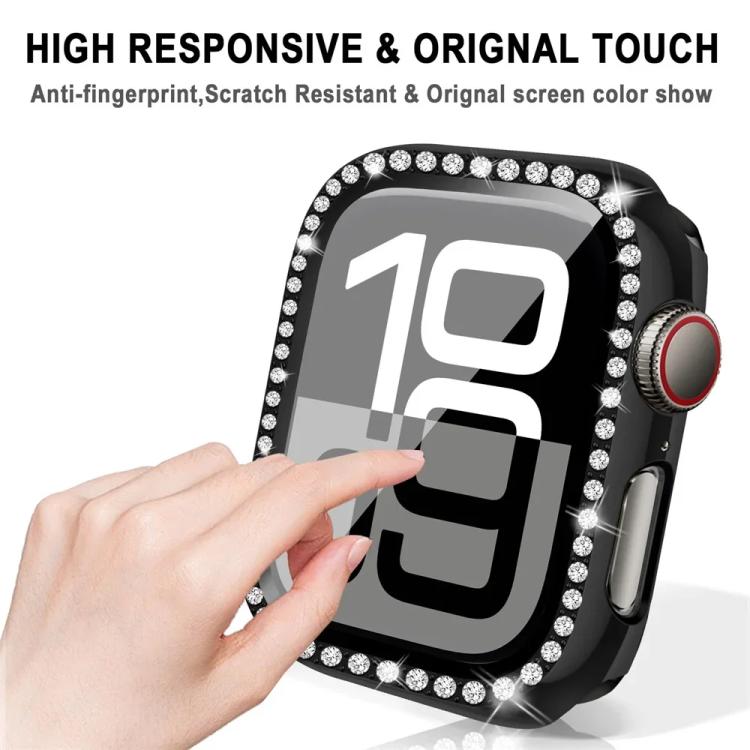 xDfind Single Row Diamond Tempered Glass Film Integrated PC Watch Case, For Apple Watch Series 44mm, For Apple Watch Series 40mm, For Apple Watch Series 11 46mm / 10 46mm, For Apple Watch Series 11 42mm / 10 42mm, For Apple Watch Ultra 3 / 2 / 1 49mm