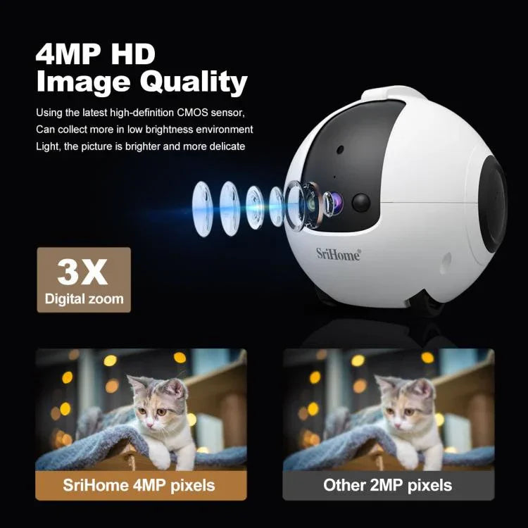كاميرا روبوت ذكية للحيوانات الأليفة بدقة 4 ميجابكسل SriHome DH013، قابس أمريكي، قابس بريطاني، قابس أوروبي، قابس أسترالي