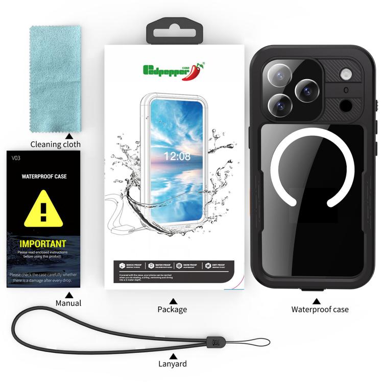 RedPepper IP68 Waterproof Triple-proof MagSafe Phone Case, For iPhone 18 Pro / 17 Pro, For iPhone 18 Pro Max / 17 Pro Max, For iPhone Air