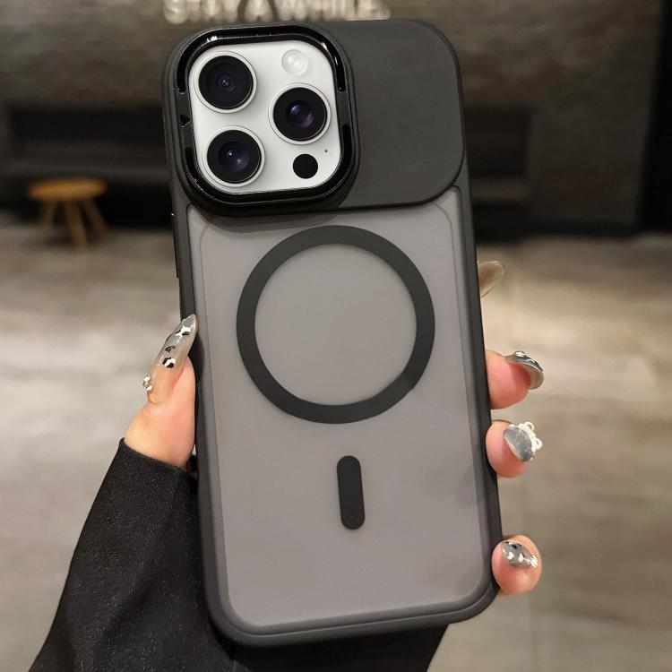 Skin Feel Frosted Metal Lens Holder MagSafe Magnetic Phone Case, For iPhone 16 Plus, For iPhone 16, For iPhone 15 Pro Max, For iPhone 15 Pro, For iPhone 15, For iPhone 14