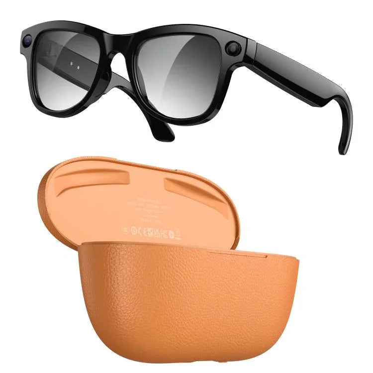 M02 Ultra 8MP Camera AI Smart Glasses Photochromic Lenses, with Black Charging Case, with Brown Charging Case