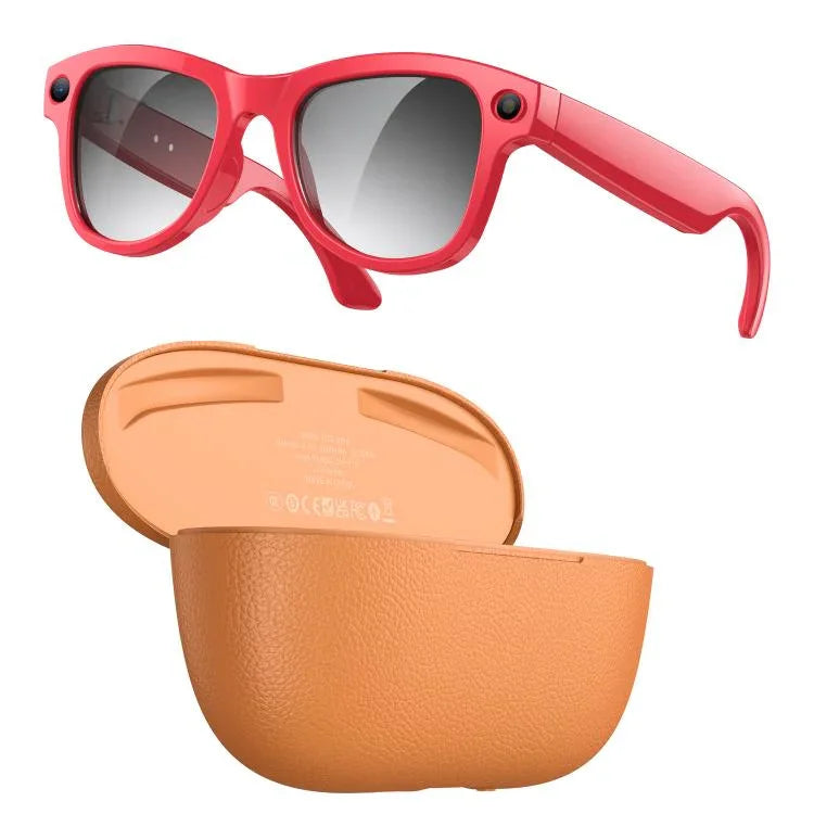 M02 Ultra 8MP Camera AI Smart Glasses Photochromic Lenses, with Black Charging Case, with Brown Charging Case