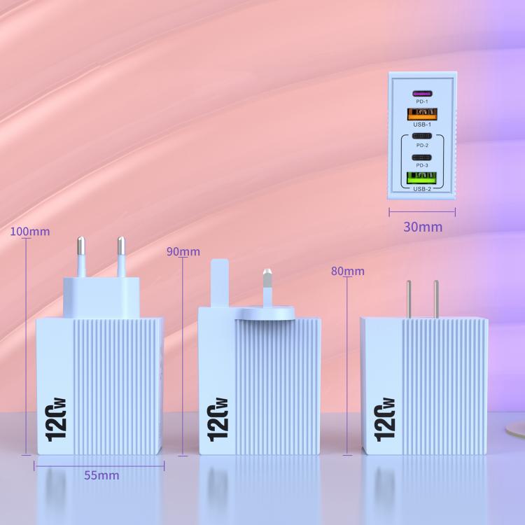 ADC-F007 120W 3xType-C Dual USB Multi-Port Charger, US Plug, EU Plug, UK Plug