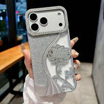 Electroplated TPU Lotus Hollow-carved  Rhinestone Glitter Phone Case, For iPhone 17 Pro Max, For iPhone 17 Pro, For iPhone 17, For iPhone 16 Pro Max, For iPhone 16 Pro, For iPhone 16, For iPhone 15 Pro Max, For iPhone 15 Pro
