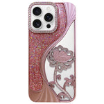 Electroplated TPU Lotus Hollow-carved  Rhinestone Glitter Phone Case, For iPhone 17 Pro Max, For iPhone 17 Pro, For iPhone 17, For iPhone 16 Pro Max, For iPhone 16 Pro, For iPhone 16, For iPhone 15 Pro Max, For iPhone 15 Pro