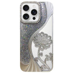 Electroplated TPU Lotus Hollow-carved  Rhinestone Glitter Phone Case, For iPhone 17 Pro Max, For iPhone 17 Pro, For iPhone 17, For iPhone 16 Pro Max, For iPhone 16 Pro, For iPhone 16, For iPhone 15 Pro Max, For iPhone 15 Pro