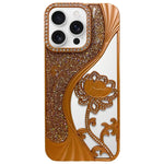 Electroplated TPU Lotus Hollow-carved  Rhinestone Glitter Phone Case, For iPhone 17 Pro Max, For iPhone 17 Pro, For iPhone 17, For iPhone 16 Pro Max, For iPhone 16 Pro, For iPhone 16, For iPhone 15 Pro Max, For iPhone 15 Pro