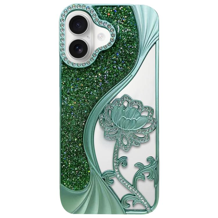 Electroplated TPU Lotus Hollow-carved  Rhinestone Glitter Phone Case, For iPhone 16, For iPhone 15 Pro Max, For iPhone 15 Pro, For iPhone 15, For iPhone 14, For iPhone 14 Pro, For iPhone 14 Pro Max, For iPhone 13 Pro Max