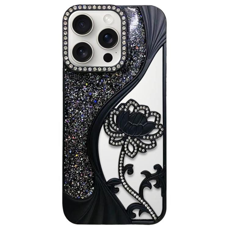 Electroplated TPU Lotus Hollow-carved  Rhinestone Glitter Phone Case, For iPhone 16, For iPhone 15 Pro Max, For iPhone 15 Pro, For iPhone 15, For iPhone 14, For iPhone 14 Pro, For iPhone 14 Pro Max, For iPhone 13 Pro Max
