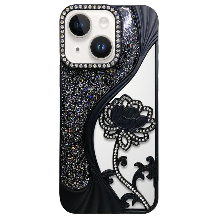 Electroplated TPU Lotus Hollow-carved  Rhinestone Glitter Phone Case, For iPhone 15, For iPhone 14, For iPhone 14 Pro, For iPhone 14 Pro Max, For iPhone 13 Pro Max, For iPhone 13 Pro, For iPhone 13, For iPhone 12