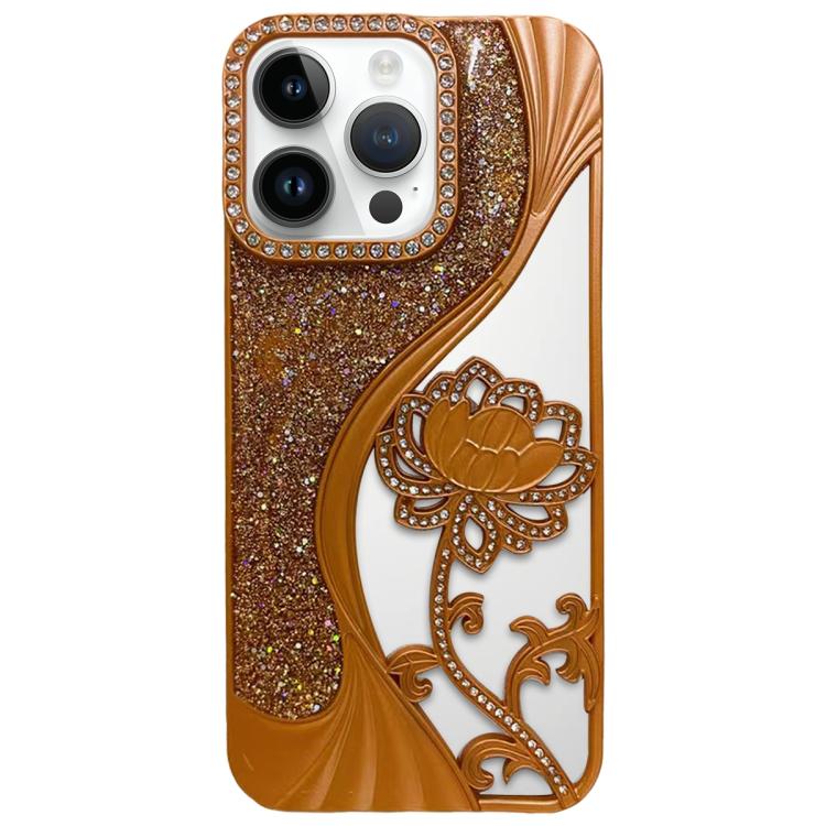 Electroplated TPU Lotus Hollow-carved  Rhinestone Glitter Phone Case, For iPhone 13 Pro, For iPhone 13, For iPhone 12, For iPhone 12 Pro Max, For iPhone 12 Pro, For iPhone 11 Pro Max, For iPhone 11