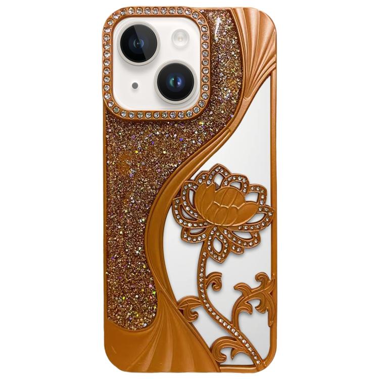 Electroplated TPU Lotus Hollow-carved  Rhinestone Glitter Phone Case, For iPhone 15, For iPhone 14, For iPhone 14 Pro, For iPhone 14 Pro Max, For iPhone 13 Pro Max, For iPhone 13 Pro, For iPhone 13, For iPhone 12