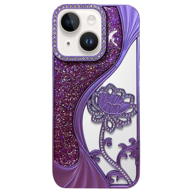 Electroplated TPU Lotus Hollow-carved  Rhinestone Glitter Phone Case, For iPhone 13 Pro, For iPhone 13, For iPhone 12, For iPhone 12 Pro Max, For iPhone 12 Pro, For iPhone 11 Pro Max, For iPhone 11