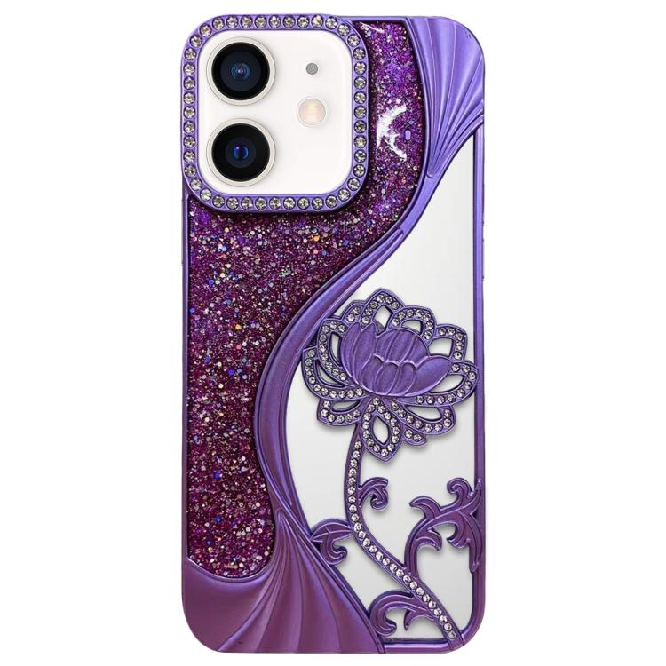Electroplated TPU Lotus Hollow-carved  Rhinestone Glitter Phone Case, For iPhone 13 Pro, For iPhone 13, For iPhone 12, For iPhone 12 Pro Max, For iPhone 12 Pro, For iPhone 11 Pro Max, For iPhone 11
