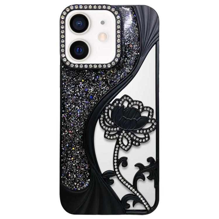 Electroplated TPU Lotus Hollow-carved  Rhinestone Glitter Phone Case, For iPhone 15, For iPhone 14, For iPhone 14 Pro, For iPhone 14 Pro Max, For iPhone 13 Pro Max, For iPhone 13 Pro, For iPhone 13, For iPhone 12