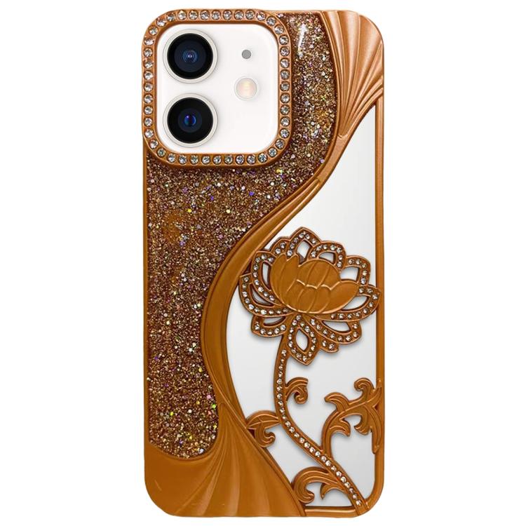 Electroplated TPU Lotus Hollow-carved  Rhinestone Glitter Phone Case, For iPhone 12 Pro Max, For iPhone 12 Pro, For iPhone 11 Pro Max, For iPhone 11