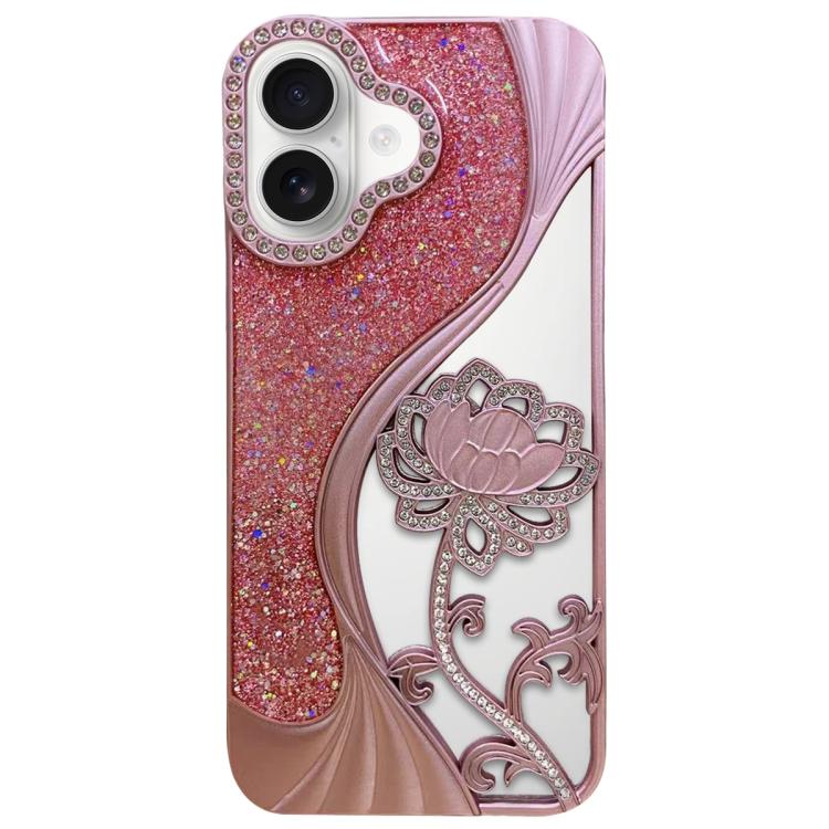 Electroplated TPU Lotus Hollow-carved  Rhinestone Glitter Phone Case, For iPhone 18, For iPhone 18 Pro, For iPhone 18 Pro Max, For iPhone 17 Pro Max, For iPhone 17 Pro, For iPhone 17, For iPhone 16 Pro Max, For iPhone 16 Pro