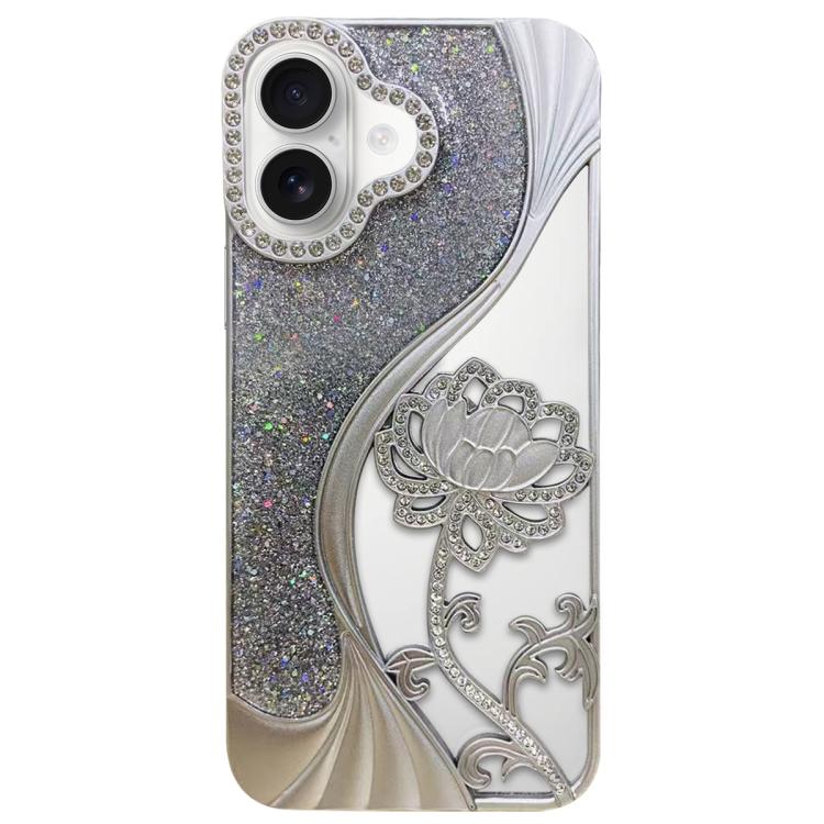 Electroplated TPU Lotus Hollow-carved  Rhinestone Glitter Phone Case, For iPhone 18, For iPhone 18 Pro, For iPhone 18 Pro Max, For iPhone 17 Pro Max, For iPhone 17 Pro, For iPhone 17, For iPhone 16 Pro Max, For iPhone 16 Pro