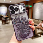 Electroplated TPU Peacock Relief Rhinestone Glitter Phone Case with Lens Film, For iPhone 17 Pro Max, For iPhone 17 Pro, For iPhone 17, For iPhone 16 Pro Max, For iPhone 16 Pro, For iPhone 16 Plus, For iPhone 16, For iPhone 15 Pro Max