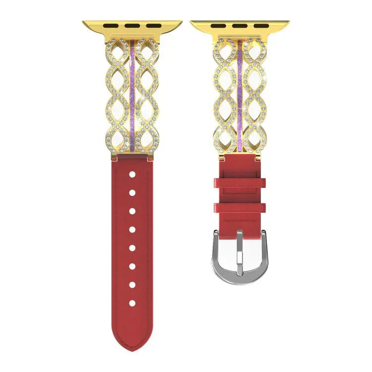 xDfind Diamond Stainless Steel Hybrid Genuine Leather Watch Band, For Apple Watch 38 / 40 / 41 / S11 42mm